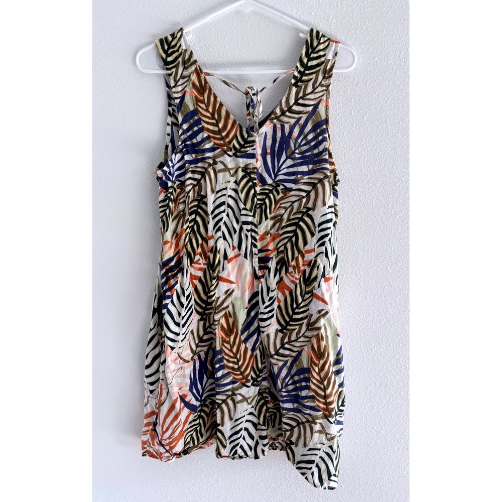 Tahari Dress Womens Medium Cream Palm‎ Linen Tropical Vacation Coastal Beachy